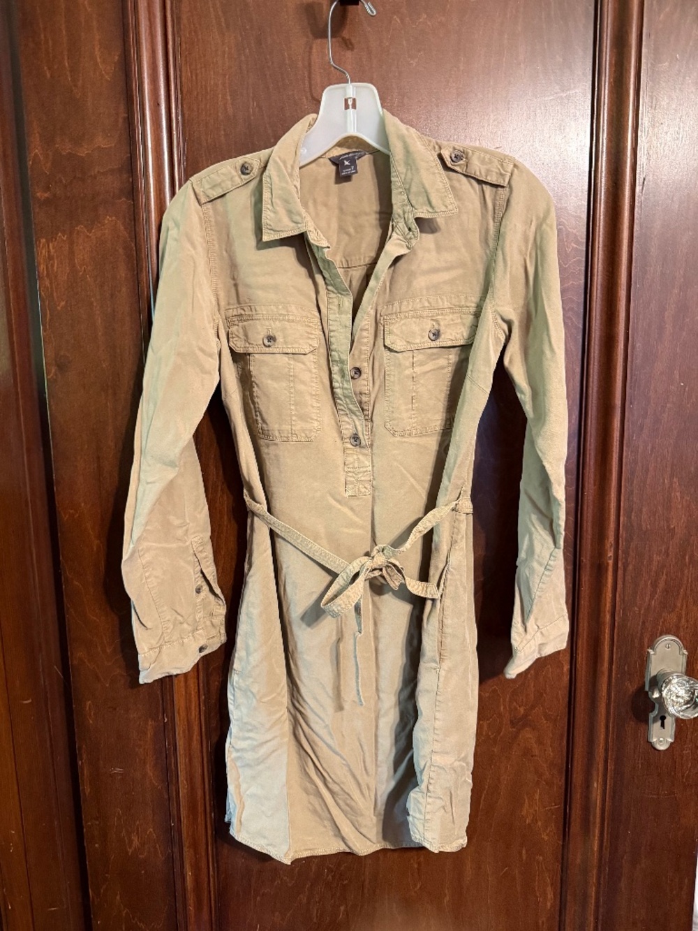Classic Eddie Bauer khaki safari belted dress